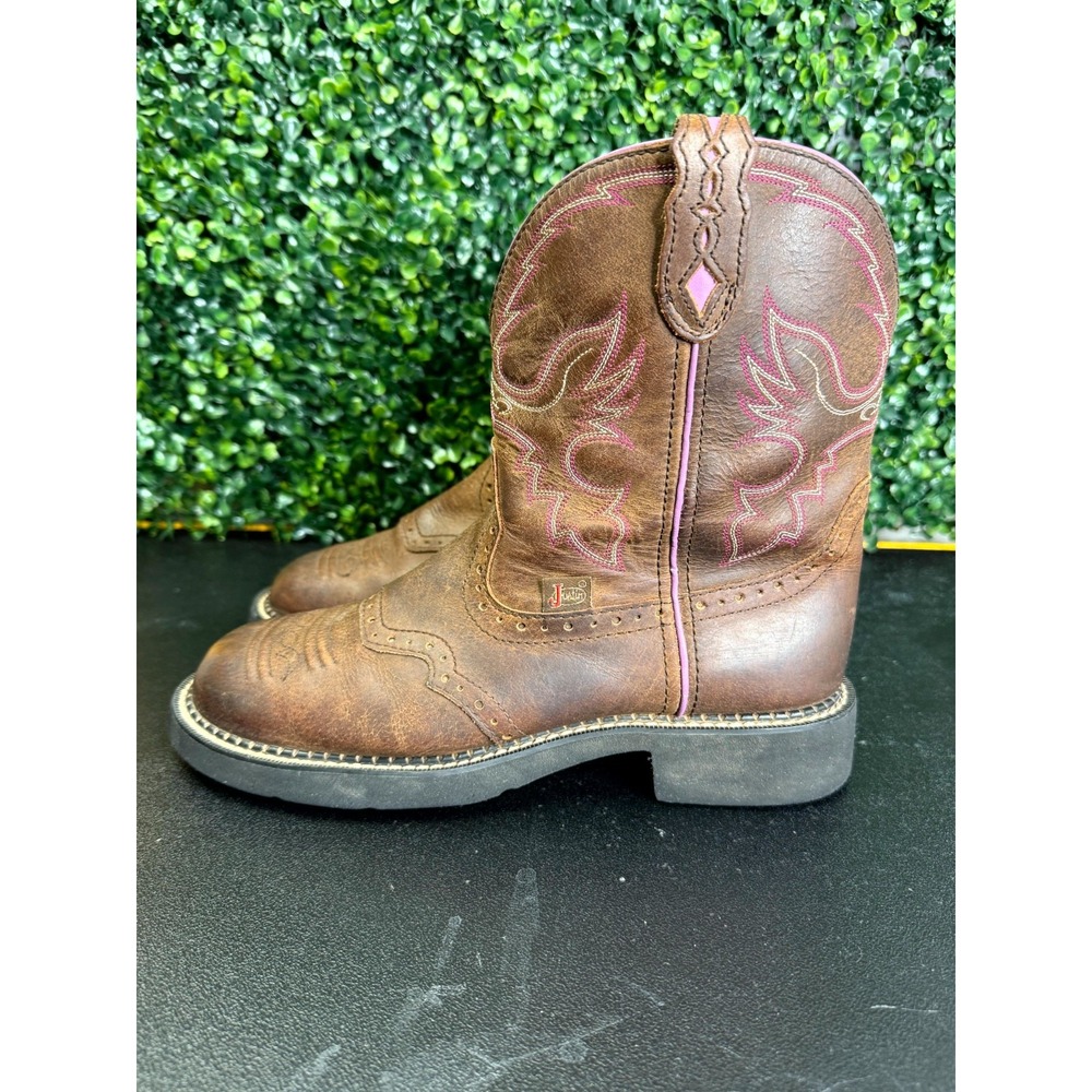 Justin Gypsy Gemma Womens 9.5B Brown Leather Embroidered Pull On Western Boots